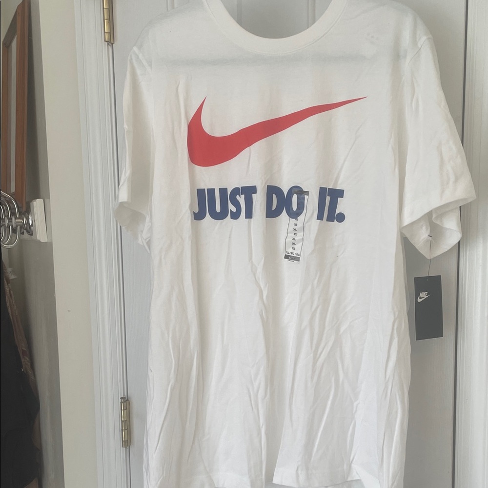 Nike White Tee with Red and Blue Logo
